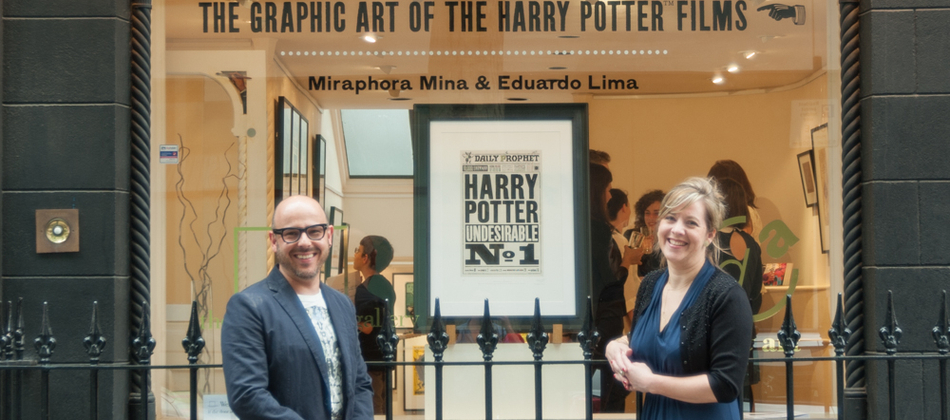 Eduardo Lima and Miraphora Mina, outside The Graphic Art of The Harry Potter Films exhibition, Coningsby Gallery, photographer John Englefield.jpg