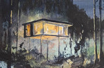 J Hainsworth, Forest Studio Near Dark, acrylic, 10 x 10 cm, 2023 SOLD.jpg