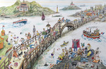 C Orr, Roscoff, the bridge to the ferry, watercolour and crayon on paper, 55 x 75 cm, 2019.jpeg